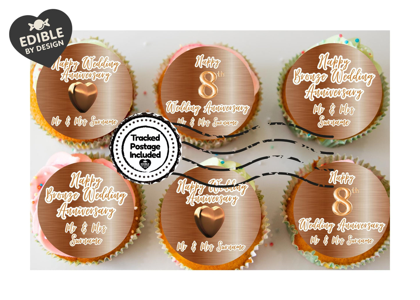Wedding Anniversary Cupcake Toppers: Edible Circles for 1 to 15 years - Icing or Wafer