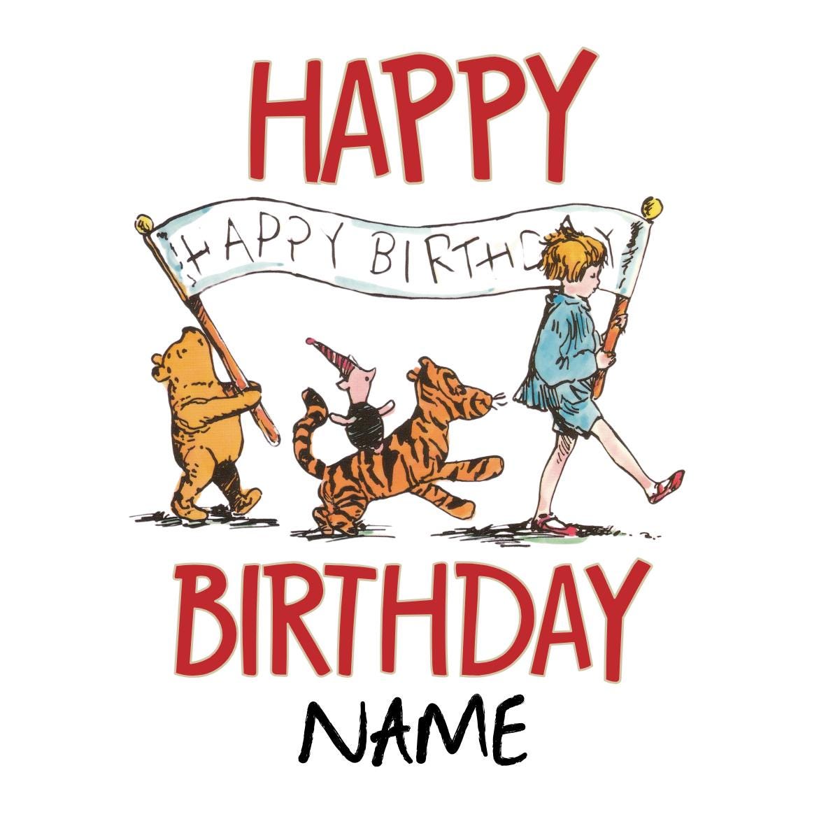 Winnie the Pooh Classic Happy Birthday Personalised Cake Toppers matching Invitations Stickers Balloon Party Pack