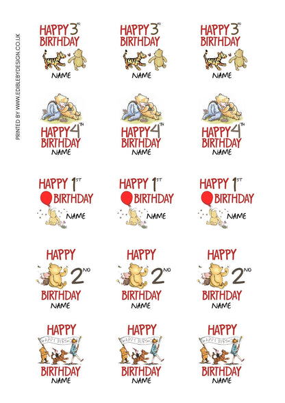 Winnie the Pooh Classic Happy Birthday Personalised Cake Toppers matching Invitations Stickers Balloon Party Pack