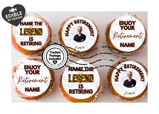 Work Retirement Cake Toppers Edible Circles Personalised Name & Photo Matching Balloon available