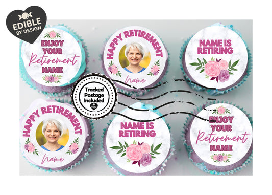 Work Retirement Feminine Cake Toppers Personalised Name & Photo matching Balloon available