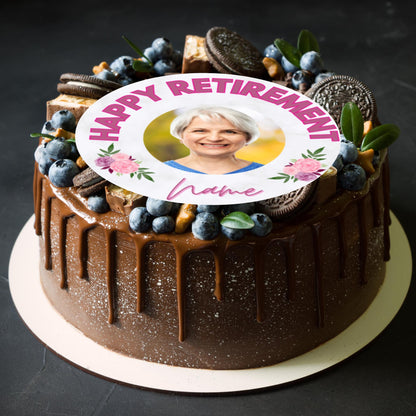 Work Retirement Feminine Cake Toppers Personalised Name & Photo matching Balloon available