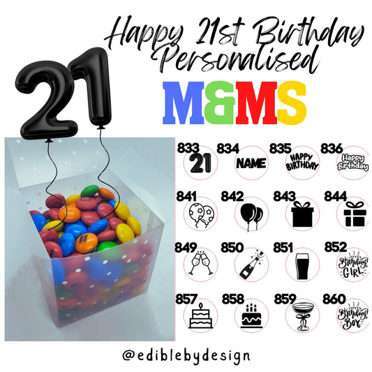 21st Birthday Chocolate M&Ms personalised with edible ink - your choice of image, logo, photo or text