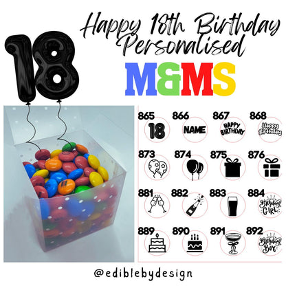18th Birthday Chocolate M&Ms personalised with edible ink - your choice of image, logo, photo or text